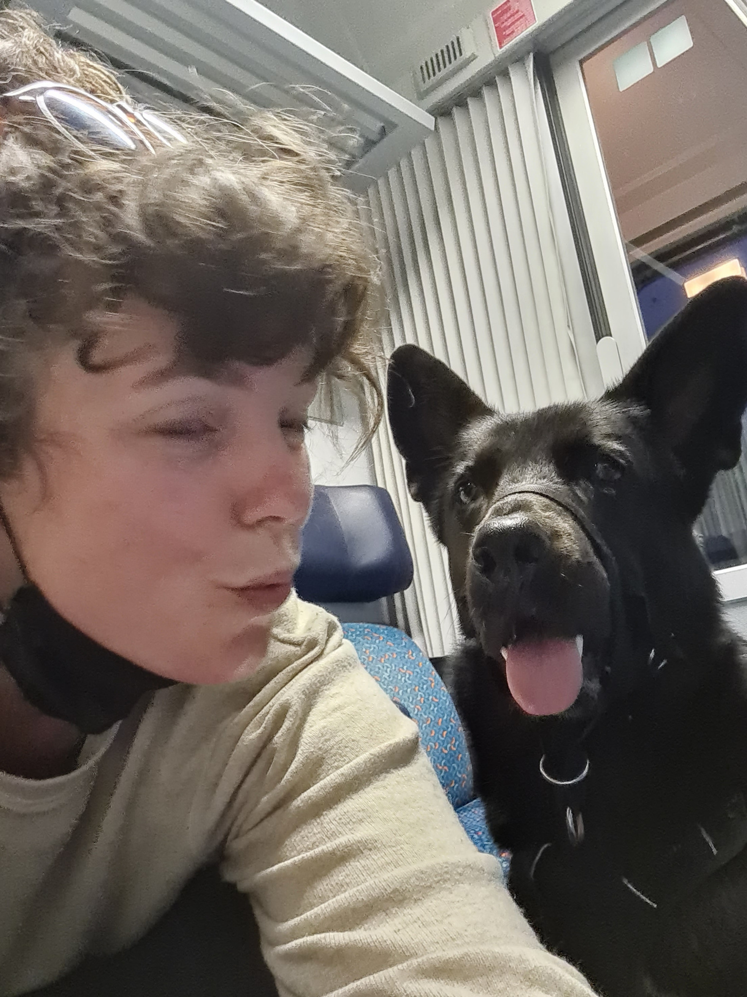 Cat and Mia together on a train